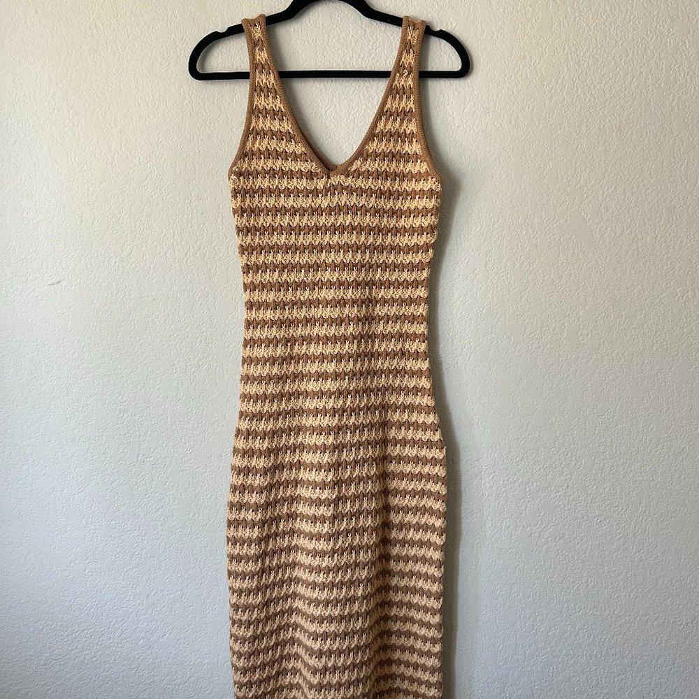LUSH Bohemian Boho crochet midi Tank Top dress LARGE Womens Tan beige sleeveless